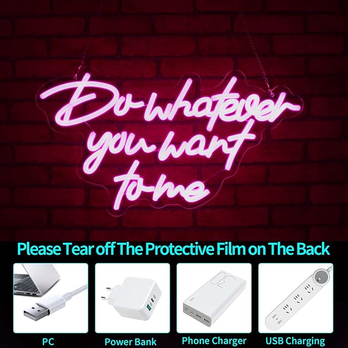 Neon Sign, JGHTURIE Do Whatever You Want to Me Neon Signs for Wall Decor, Pink LED Light-Up Sign for Room Decor, Bar, Party, Man Cave, USB Powered