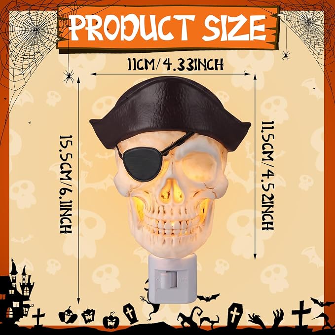 1 Pcs Skull Night Light 3D Wall Nightlight with Auto On/Off Dusk to Dawn Sensor Decorative LED Night Lamp for Bedroom Bathroom Hallway Kids Room Home Decor