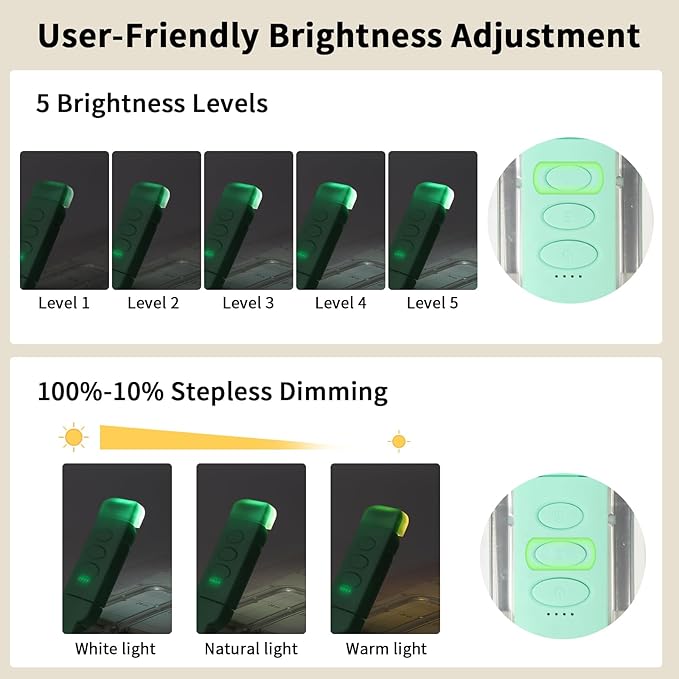 Clip On Book Light, USB Rechargeable Reading Light with 3 Color Modes, 5 Brightness Levels, Flexible Clamp Arm for Bed and Travel(Green, Clip On)