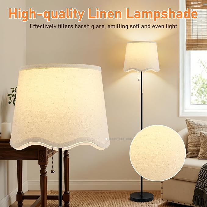 Floor Lamps for Living Room & Bedroom, 60" Modern Tall Standing Lamp, 3CCT | Lamps for Office, Classroom, Bedside, Linen Lampshade, Pull Chain Switch, Modern Design, Anti-glare Lighting, Easy Assembly