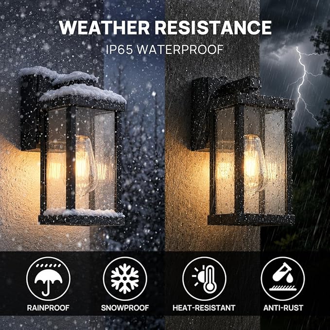 Porch Lights with GFCI Outlets Dusk to Dawn Outdoor Wall Lights Waterproof Exterior Lighting Fixtures Modern Outside Lights Wall Mount for House Patio Garage,Black,11.8''H, 2 PC