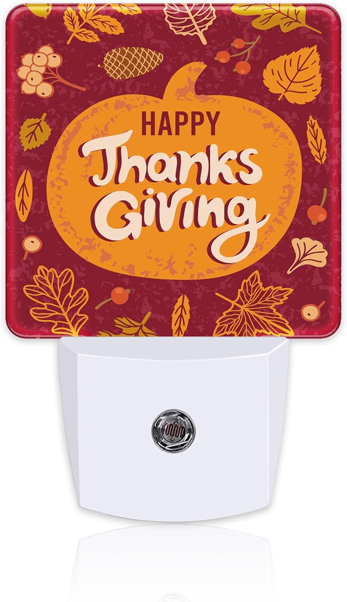Happy Thanksgiving Night Light for Kids,Autumn Fall Orange Pumpkin Maple Leaf Night Light Plug in with Dusk to Dawn Sensor,0.5w Energy Saving Nightlight for Hallway Stairway Kitchen Bedroom