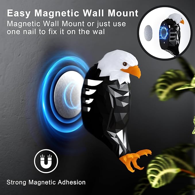 Bald Eagle Wall Light with Remote Control - Magnetic Mounted American Eagle Lamp, Battery Operated and Removable Charging for Indoors