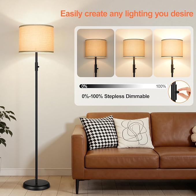 Floor Lamp Simple Design with Shade, Small Tall Lamps for Living Room Bedroom Office Dining Room Kitchen-Black
