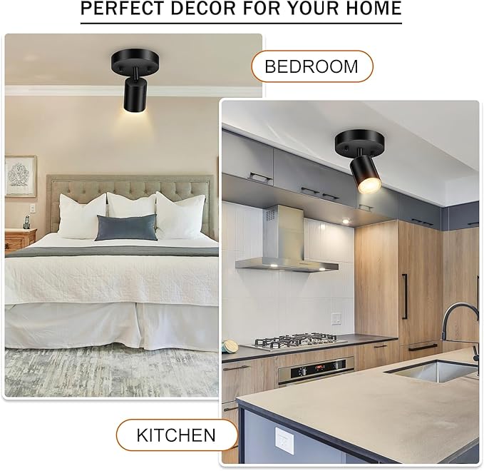 Track Lighting Fixture Ceiling, Modern LED Track Lighting Kit, Black Ceiling Light for Kitchen, Rotatable Spotlight Heads, Wall Mount Spot Lighting for Island/Bedroom(GU10 Socket, NO Bulb)