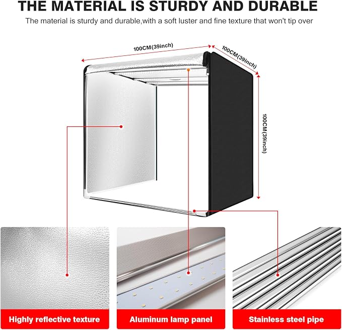 Photo Light Box, 39 inch Photography Light Box with 210 LEDs Lights & 4 Color Backgrounds Professional Dimmable Shooting Tent Kit for Large Product Photography
