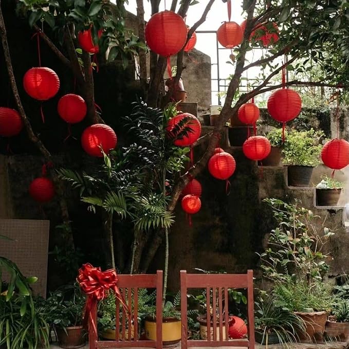 12Pcs 6,8,10,12 Inch Mixed Sizes Red Paper Lanterns Decorative Chinese, Japanese Hanging Round Paper Lanterns Lamp for Birthday, Wedding, Christmas, Bridal, Home Decor, Party Decoration