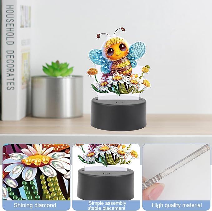 JISHSHAY Diamond Painting Night Light Diamond Art Table Lamps Gem Art LED Lights Gem Painting Desk Lamp Mosaic Kits for Adults DIY Kits for Adults with Special Shaped Crystal Bee