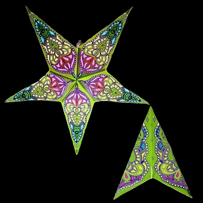 Paper Star Lantern Lampshade, 60 cm, Hanging Decorations for Christmas, Wedding, Home, Party (Glitter Lime Green)