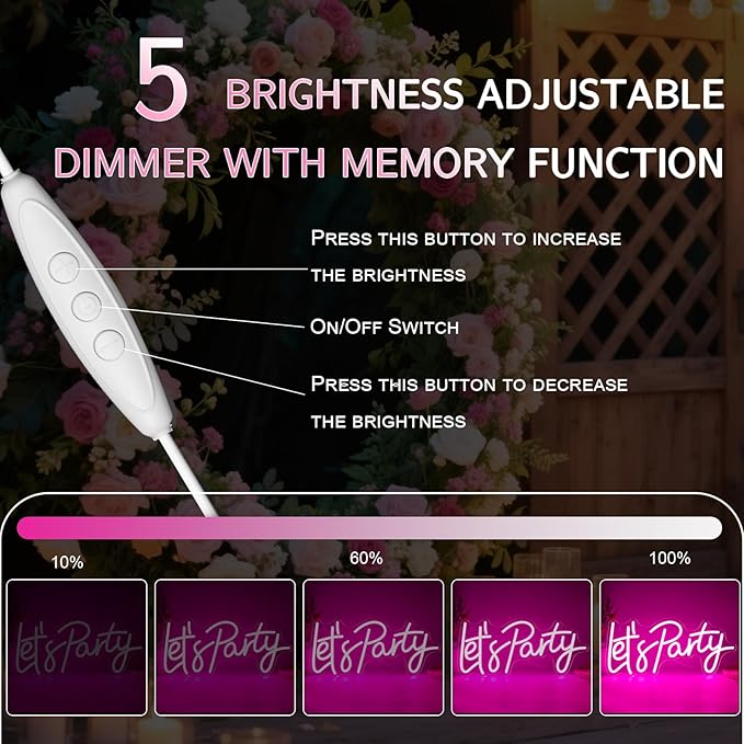 Let's Party Neon Sign, LED Dimmable Let's Party Light Up Sign Neon Light Signs for Wall Decor Art Decorative Lights for Birthday, Wedding, Bachelorette, Engagement Party Decorations 15.91x7.09 Pink