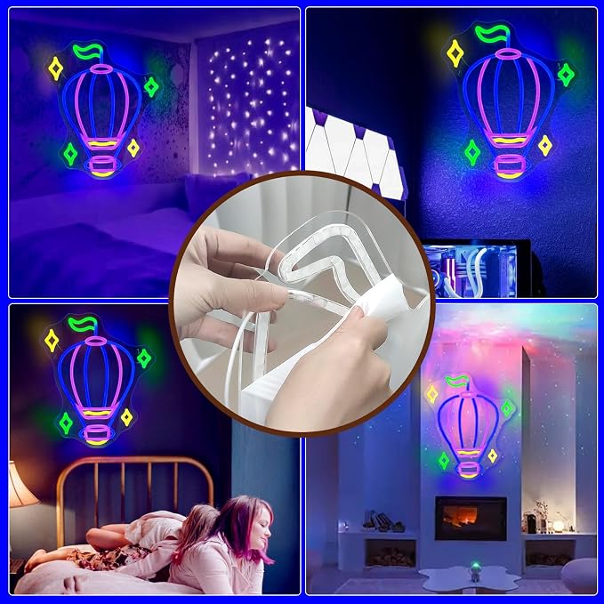 JEDAEMEN Hot Air Balloon Neon Signs for Wall Decor Blue Purple LED Sign | Balloon Neon Lights Led Light Sign Preppy Room Decor Light Up Sign for Birthday Party Decoration USB Powered