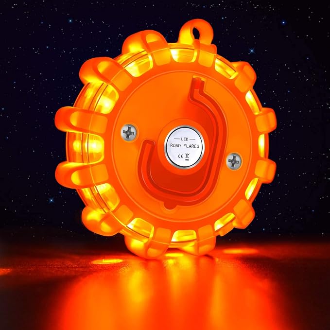 AK [12 Pack LED Road Flares Safety Flashing Warning Light Roadside Emergency Disc Beacon Kit for Vehicles Boats with Magnetic Base & Hook, Premium Storage Bag (Batteries Not Included) (12)