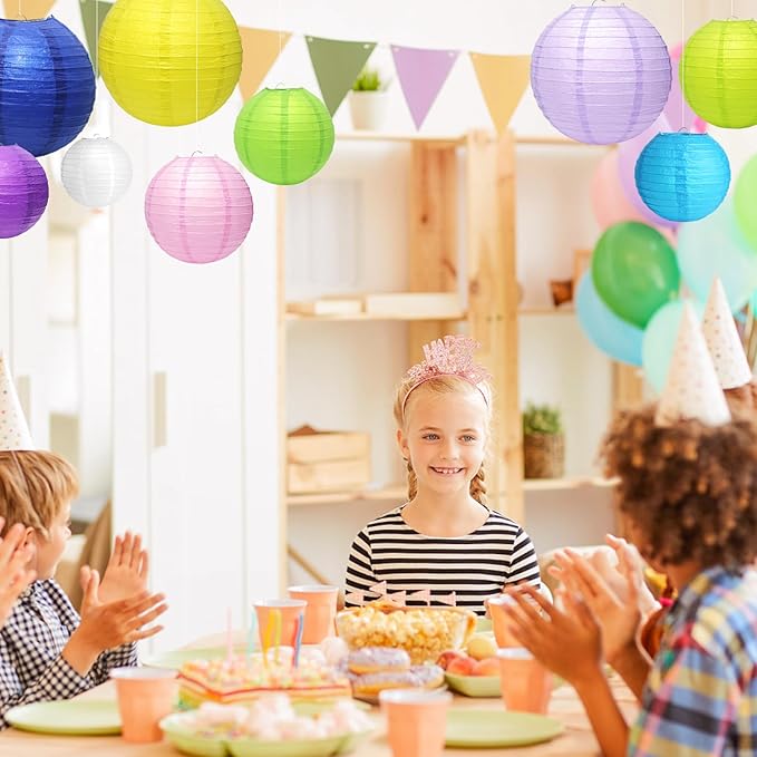 21 Pcs Hanging Paper Lanterns Decorative, Colorful Party Lanterns (4/6/8/10 Inch) Multicolor Chinese/Japanese Paper Hanging Decorations Ball for Classroom, Outdoor Party, Wedding, Birthday Decor