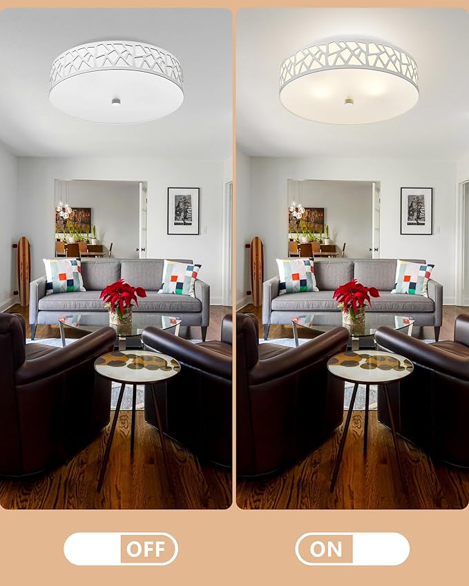 2-Light Flush Mount Ceiling Light, 12 Inch Modern Light Fixtures | Ceiling Mount with White Metal and Frosted Glass Shade for Bedroom,Hallway, Kitchen