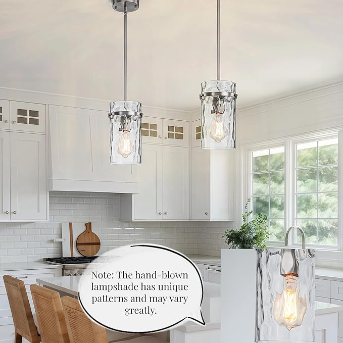 5.5" Nickel Hammered Glass Pendant Light, Brushed Nickel Pendant Lights Kitchen Island, Modern Kitchen Island Light Over Dining Light Fixture Bedroom Foyer 1 Pack