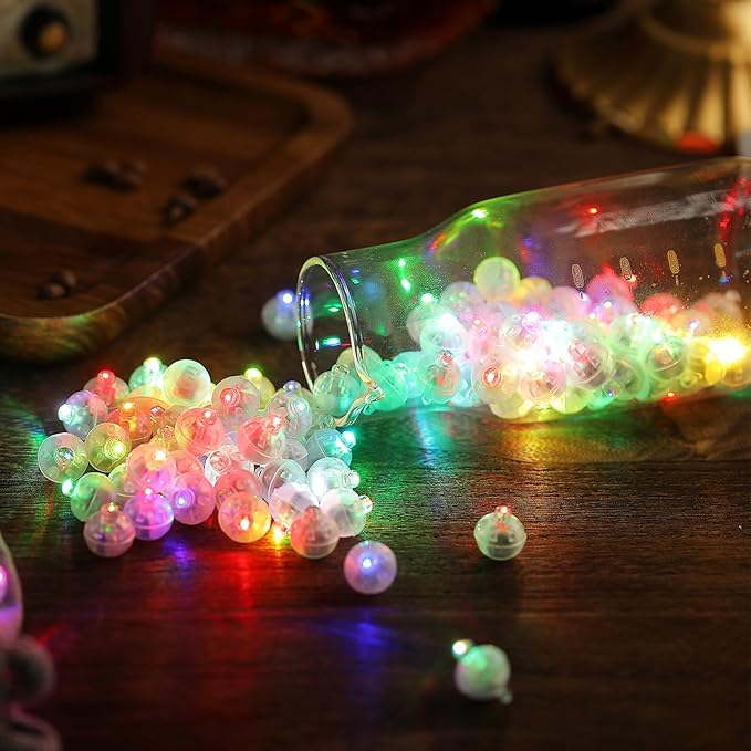Aogist 100Pcs 10-Colors Balloon Lights with Hook,Long Standby Time,Waterproof Mini Light for Birthday Party Wedding Christmas Halloween Easter Decorative (Flash)