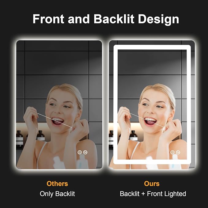 LED Bathroom Vanity Mirror with Lights, 32"x24" Lighted Wall Mirror | Front and Backlit, Anti Fog, Dimmable 3 Color Lighting, Memory Function, Shatterproof Glass, Plug in or Hardwired