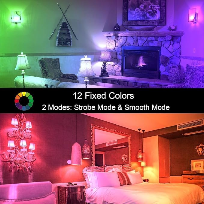 ILC E17 Intermediate Base LED Light Bulbs (40w Equivalent) 5W, Color Changing RGB, 2700K Warm White, 12 Colors 2 Modes Timing with Remote Control (4 Pack)