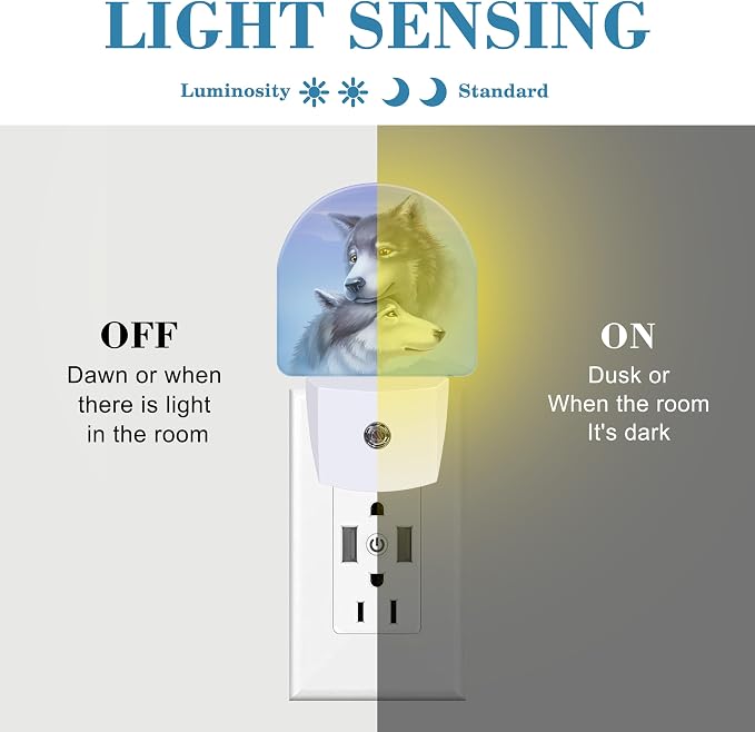 Night Light for Kids Girls Boys, Cool Wolf Couple LED Night Light Plug into Wall with Dusk to Dawn Sensor for Room Decor, Hallway, Kitchen, Bathroom, Nursery, Stairs