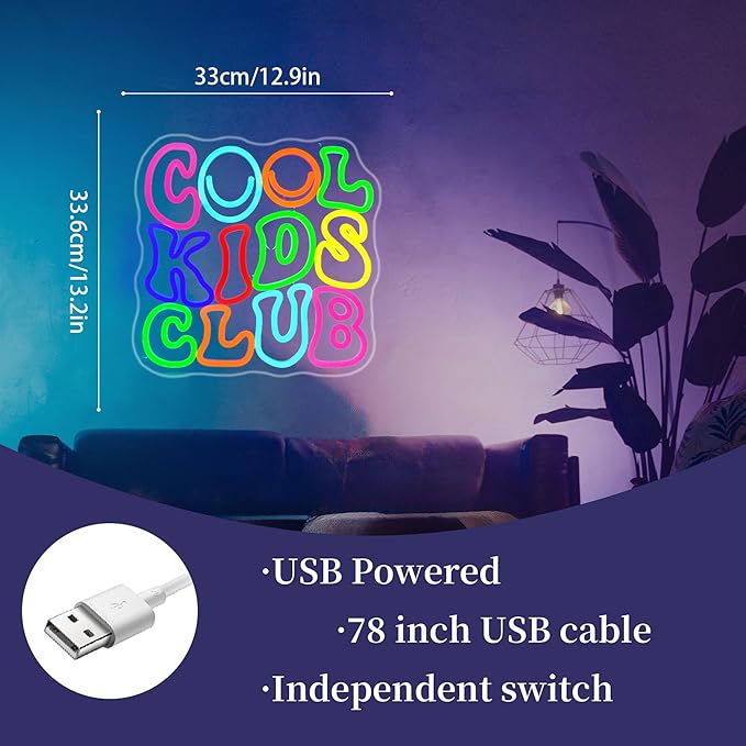 Cool Kids Club Neon Sign Kids Room Decor Led Neon Lights Signs for Wall Decor USB Powered Led for Room Decoration