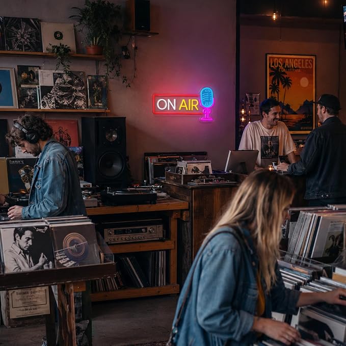 ON AIR Neon Sign with Microphone Neon Live On Air Sign for Recording Studio | ON AIR sign for streamers, podcasters, and content creators, suitable for streaming setups, recording spaces, and studios