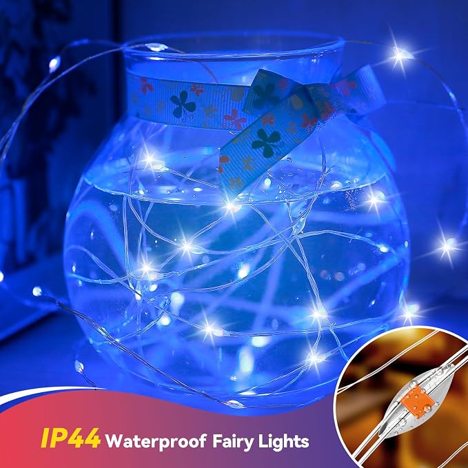 LitHome 4 Pack Blue Fairy Lights Battery Operated, Each 20 FT 60 LED | Twinkle Lights Battery Operated 2 Modes, Waterproof Fairy String Light for Classroom Indoor Bedroom Christmas Wedding Decor