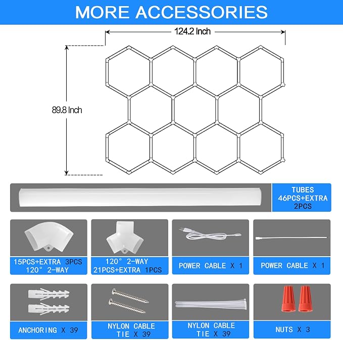 LZHOME Hexagon Garage Light: Upgraded 10-100% Dimmable LED Garage Hexagon Lights, 48 Packs LED Light, 52800LM Super Bright Hexagon Lights for Garage Gym Basement Hair Salon