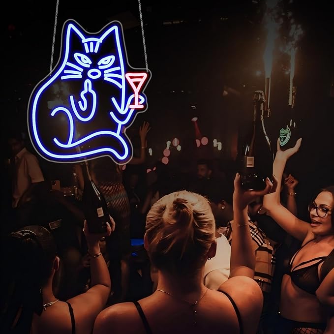 Neon Sign, HSJNJKFU Blue Cat Neon Signs for Wall Decor Cat Led Light Up Sign for Bedroom Wall Decor Funny Animal Sign Room Birthday Party Home Decor USB Powered