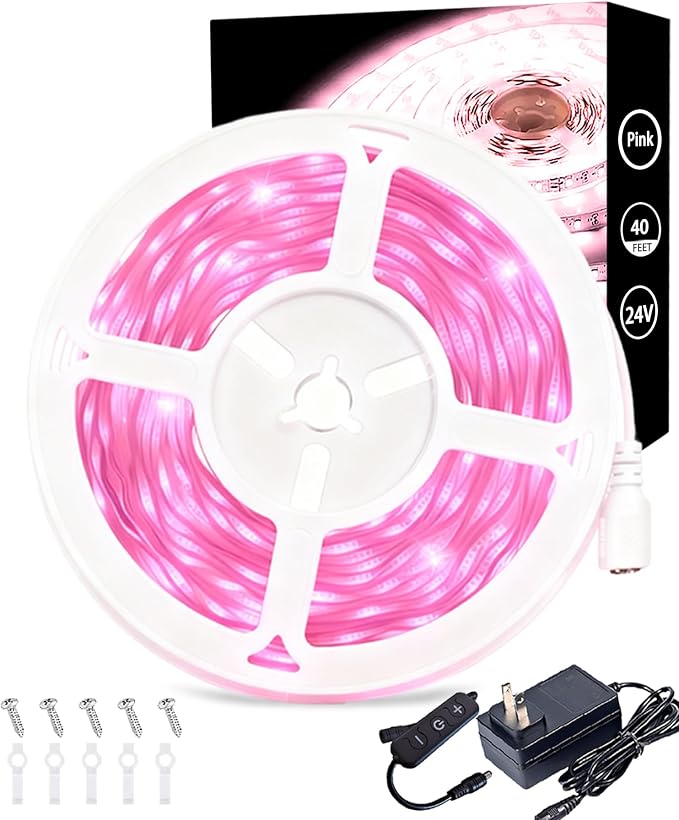 40 FT Pink Led Lights Strip Decor Rope Lights Easy DIY Princess Bedroom Cuttable Strip Lights for Baby Room Bathroom Living Room Kitchen Ceiling Wall Vanity Mirror Decoration