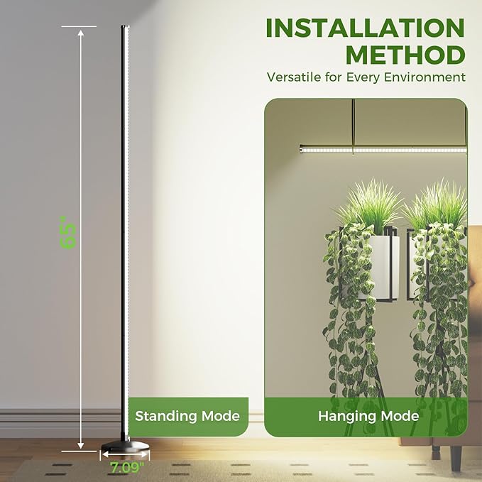 2PCS Grow Lights for Indoor Plants with Timer, 384 LEDs 42W Vertical Full Spectrum Grow Light 65 Inch Standing Grow Lights 3 Light Modes 5-Level Dimmable Wide Coverage