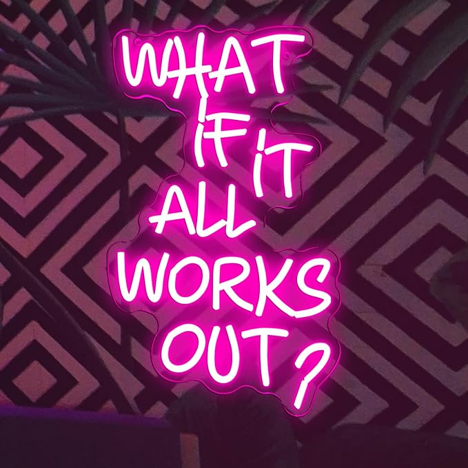 Allball What If It All Works Out Neon Sign, Motivational Neon Light LED Inspiration Dreamer Sign USB Powered Dimmable, for Office Bedroom Game Room Reading Room Dreamer Provide Wall Decor(16.1*10.8 In)