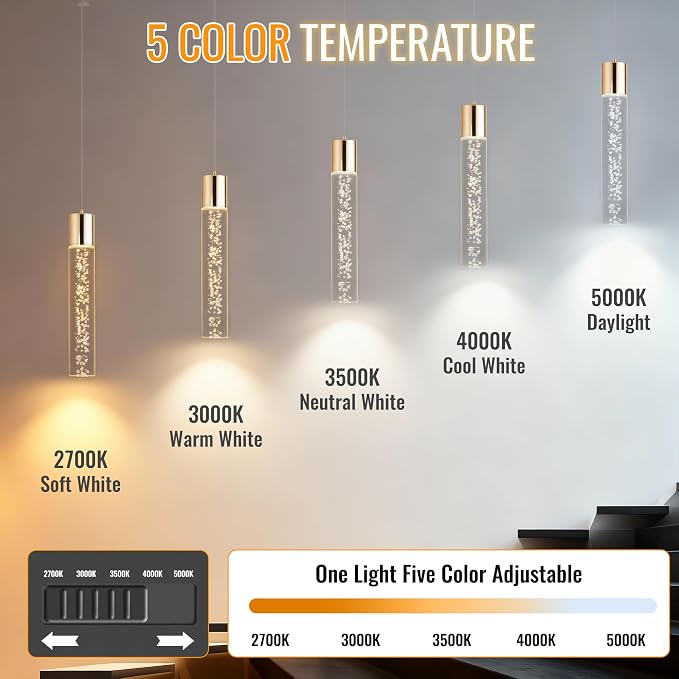 Dimmable LED Pendant Lights Kitchen Island Lighting,5CCT/2700K/3000K/3500K/4000K/5000K,Modern Hanging Island Lights Kitchen Ceiling Lighting Fixtures,for Kitchen Dining Room (Gold, 3 Pack)
