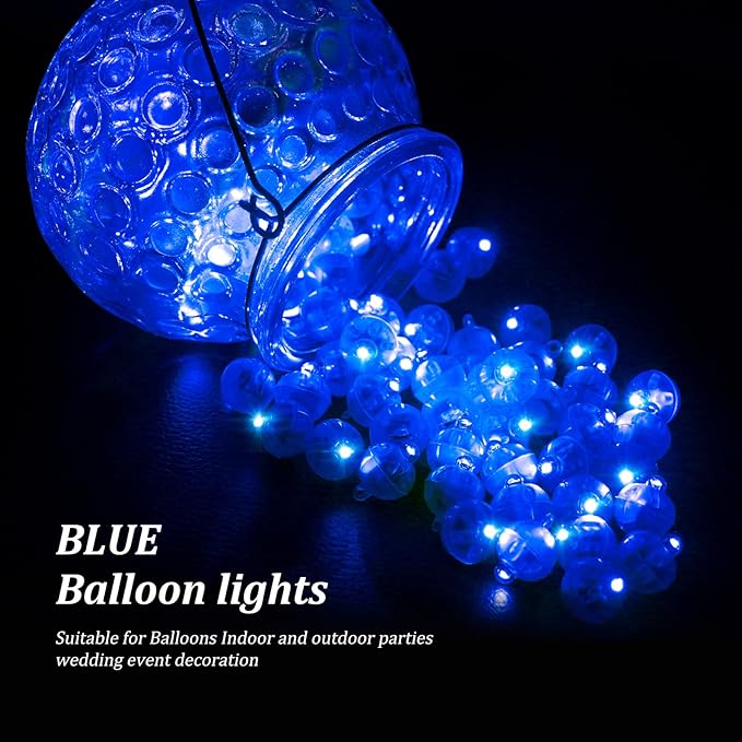 Aogist 100 Pcs Blue Balloon Light with Loop for Hanging, Mini Ball Lights LED Drinks Lights Round Tiny Light for Paper Lanterns Balloons Vases Birthday Party Event Wedding Decoration