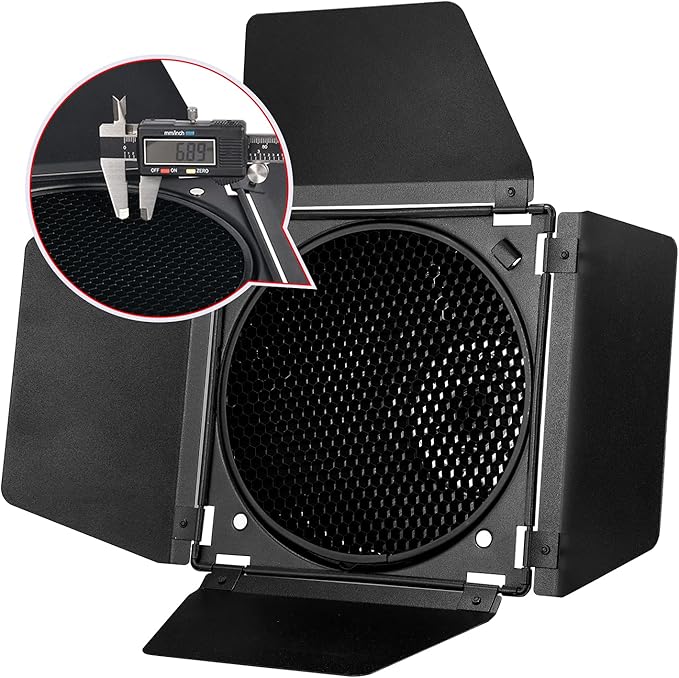 Godox BD-04 Barn Door & Honeycomb Grid &4 Color Gel Filters Compatible for Standard Reflectors Accessories kit