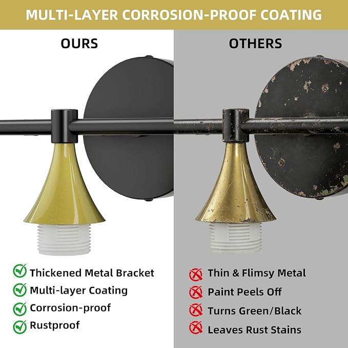 PAIHOME 3-Light Gold and Black Bathroom Vanity Light Fixtures Over Mirror | Painted, Anti-rust, UL-Certified, Elegant Globe Glass Shade, Modern Vintage, Easy to Install,Versatile Wall Decor Light