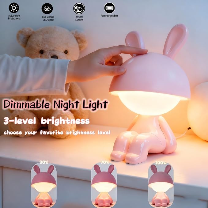 Night Lights for Kids,Rechargeable Table Light,Touch Bedside Lamps,Cordless Dimmable Warm White Light,Baby Nursery,Breastfeeding,Sleep Aid,Bunny Cute Decor Gifts for Newborn Toddler Boy Girls
