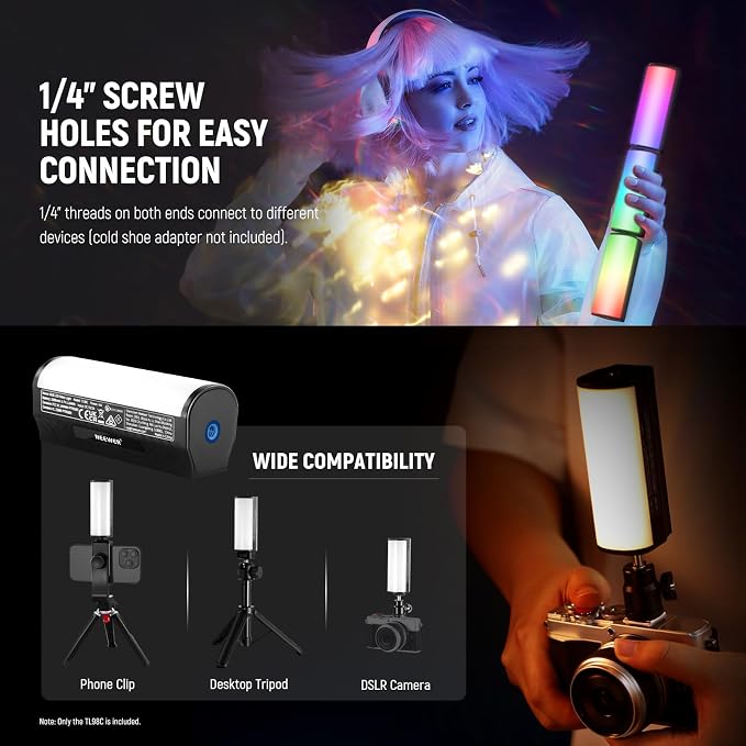 NEEWER 3PCS Pro Magnetic Handheld Light Wands, APP DMX Control/Custom Effects/Light Group, 360° Full RGB, 2600mAh 2500-10000K Dimmable CRI97 17 Scenes, Video Recording Photography LED Lighting, TL98C