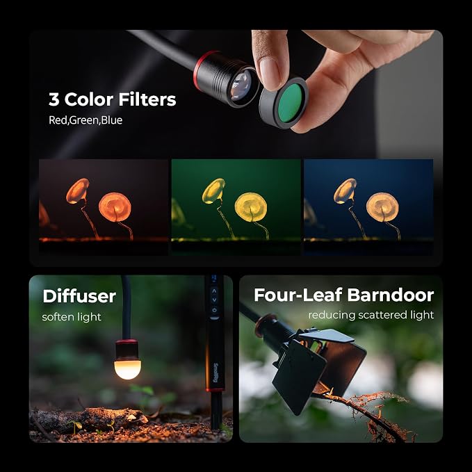SmallRig RM 01B Macro Photography LED Light 1800K-7500K, Adjustable Beam Angle, Bendy Light for Fungi Photography with OLED Screen, Filters, Adapter, Clamp, Diffuser, Barndoor, Stake, IP54 Rating-6225