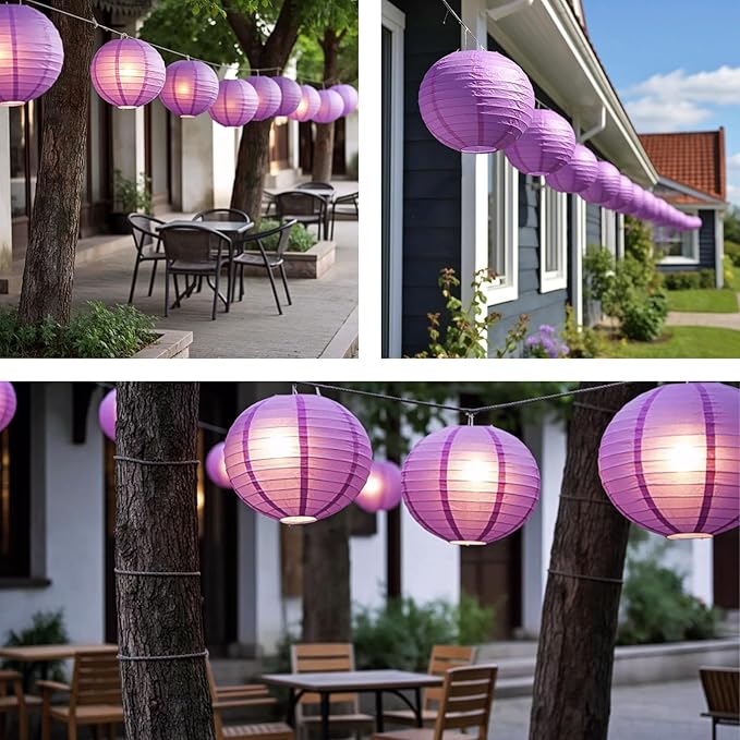 Chinese Paper Lanterns - Pack of 10, 10-Inch Purple Hanging Lights for Birthday Party Decorations, Ceiling Decor, Rainbow Classroom, Wedding, and Home Party