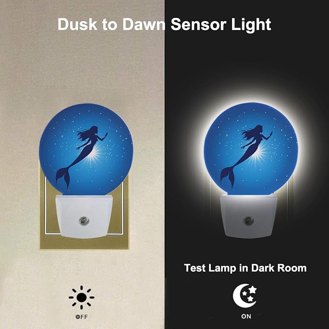Mermaid Plug-in Nightlight for Women Girls Gifts Blue Ocean Undersea Mermaid Night Lights Plug into Wall Dusk to Dawn Sensor LED 0.5W Energy Efficient