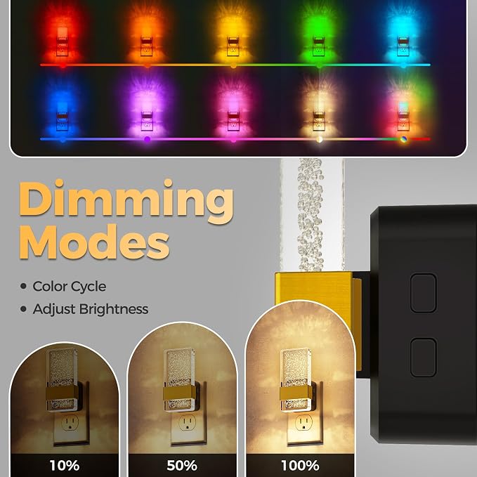 LED Night Lights Plug into Wall, [2 Pack] Dimmable Night Light | Rotatable Bubble Decorative Nightlight, Dusk to Dawn Sensor, Wall Sconce-Style Design Nightlights for Bathroom, RGB
