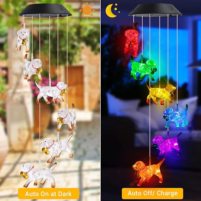 Toodour Solar Wind Chime, Color Changing Wind Chimes Dog | LED Decorative Mobile, Gifts for Mom Grandma, Waterproof Outdoor Decorative Lights, Garden, Patio, Yard, Window Outdoor Decor