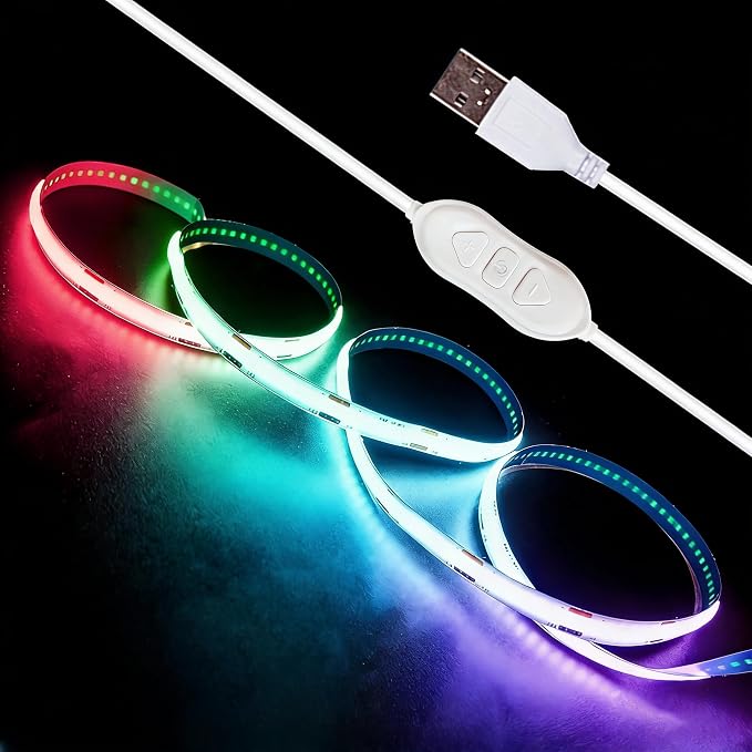 5V USB LED Strip Lights, 3.28FT 3Key COB Light Strip RGB, Short LED Strip Light, Flexible Bright 5V Led Strip for Under Cabinet, Kitchen, TV Backlight, Shelves, Displays and TV Lights