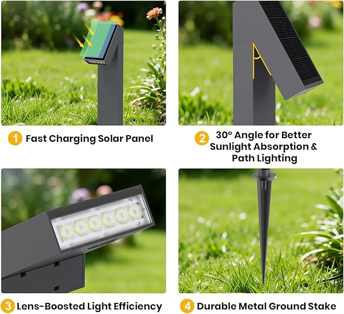 Solar Pathway Lights, Dimmable Metal Solar Landscape Path Lights IP65, 3000K Solars Walkway Light for Outside, Garden Yard Patio Path Lawn Decor, 2pcs