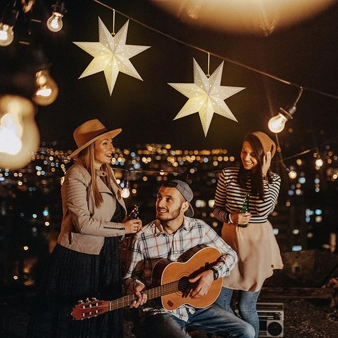 Paper Star Lantern Lamp Shade Christmas Hanging Stars Garland Hollow out Xmas Tree Topper Hanging Ornament for Wedding Birthday New Year Party Home Decor for Indoor and Outdoor 17.7 Inch