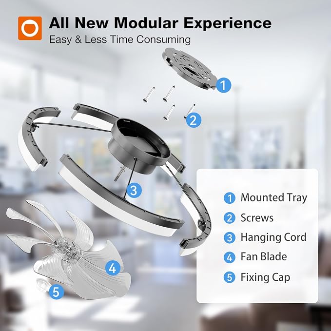 addlon 20" Low Profile Fandelier Ceiling Fans with Lights and Remote, Black | 3000-6000K Dimmable LED, 6 Speeds, Reversible DC Motor, Remote and App Control, Memory Function, Timer, Quiet