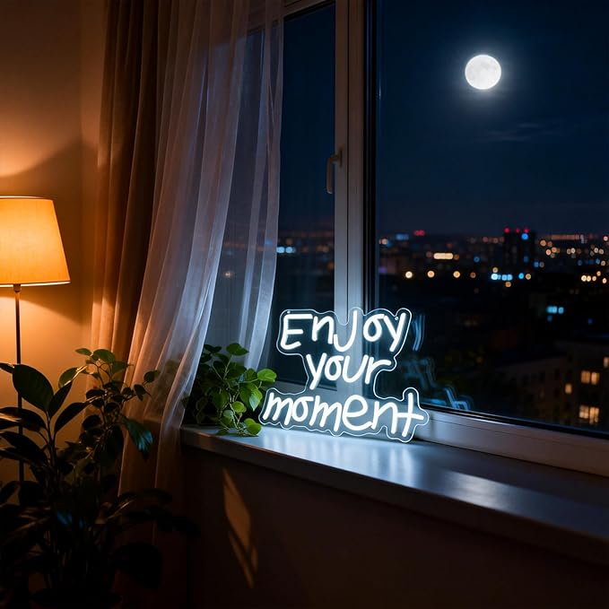 Whfobfe Enjoy Your Moment Neon Sign Led Neon Lights Signs for Wall Decor USB Powered Led for Room Decoration Home Game Room Bar Party Decor