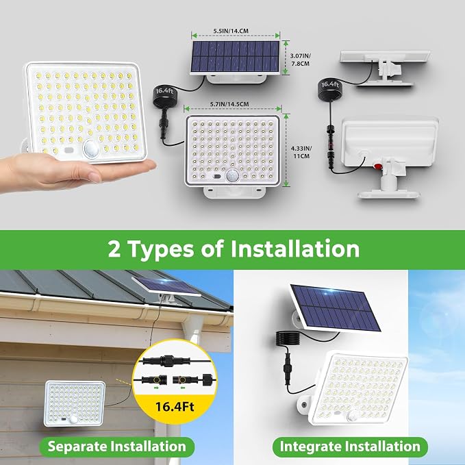 nipify Solar Lights Outdoor,3 Modes Solar Flood Lights Outdoor with Remote Control,IP65 Waterproof Solar Security Lights, 16ft Cable Solar Motion Lights for Outside Yard Garage Garden Dusk to Dawn