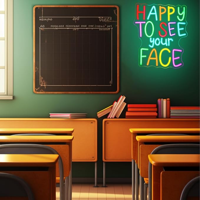 Happy To See Your Face Neon Sign for Wall Decor Classroom Neon Light Colorful Letter LED Sign Dimmable Neon Light Sign for Classroom Bar Home shop Decoration