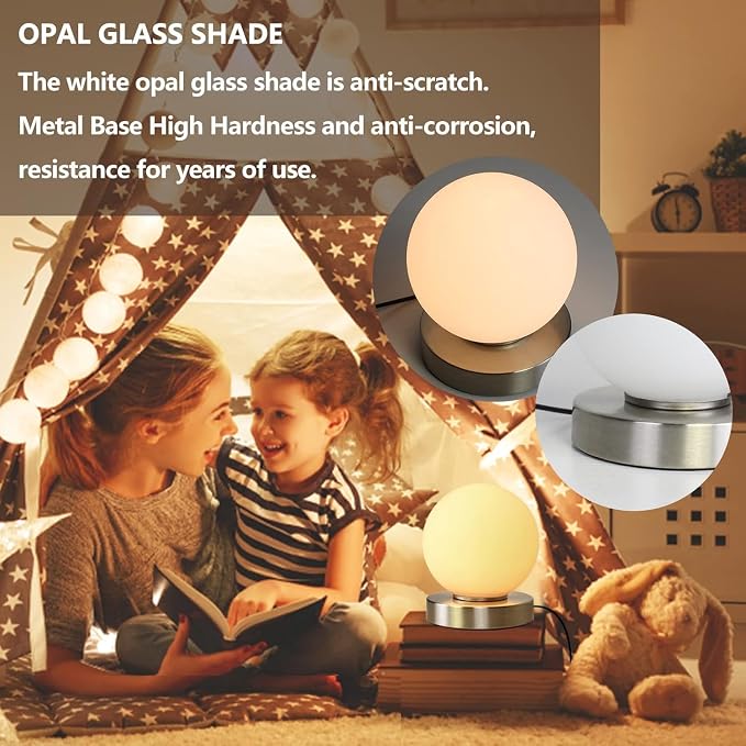Modern Small Table Lamps,Opal Glass Bedside Table Lamp Silver | 3 Colors Dimmable Gold Desk Lamp,for Bedroom Living Room Nightstand,Simple Design